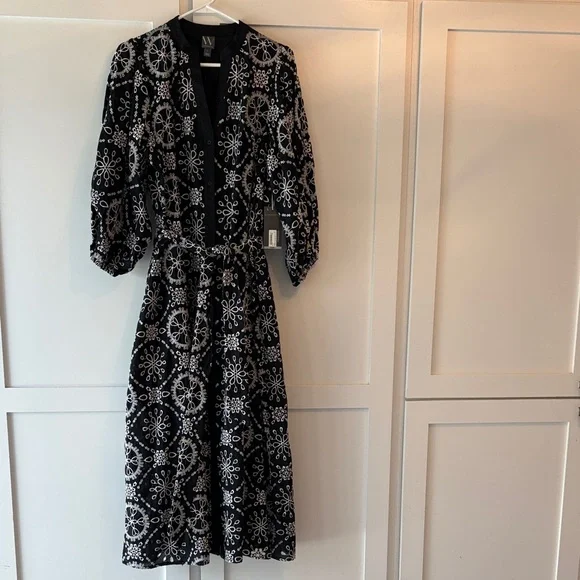 NWT Women’s Size L Worthington Black & White Embroidered Midi Shirtdress - Picture 4 of 12